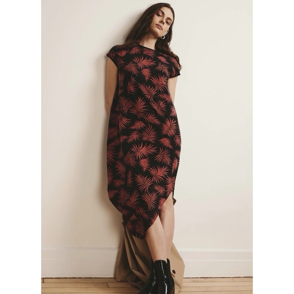 UNIVERSAL STANDARD Iconic Long Sleeve V-Neck Geneva Dress Black Red Sz 2-4